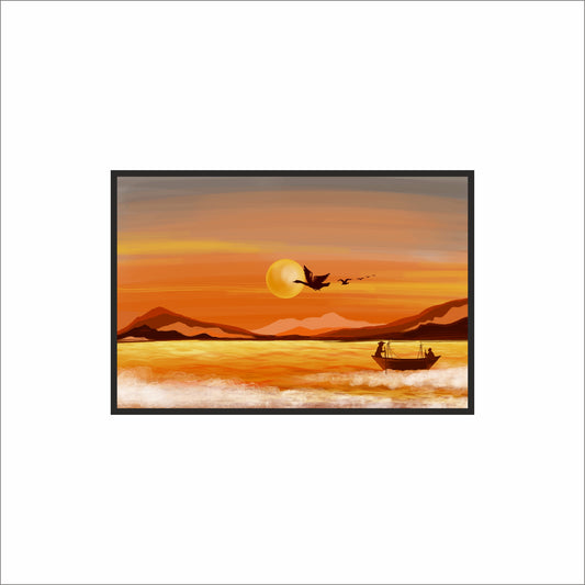 Golden Voyage – Tranquil Sunset Wall Frame 🌅✨
