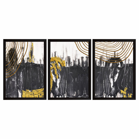 Luxury Abstract Wall Art Set of 3 | Black, White & Gold Modern Prints