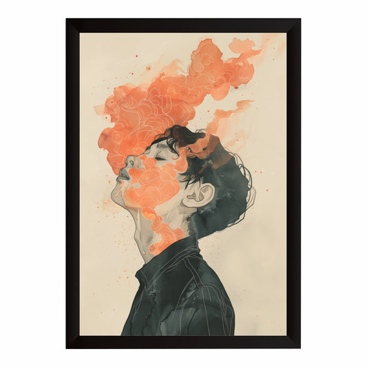 Abstract Face Wall Art | Dreamy Orange Floral Portrait