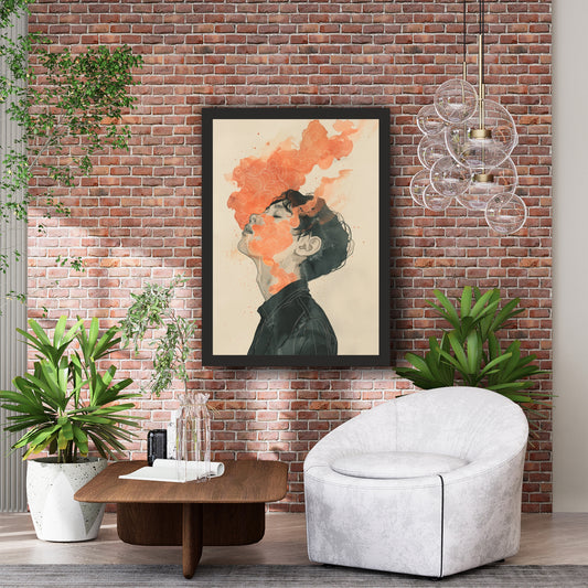 Abstract Face Wall Art | Dreamy Orange Floral Portrait
