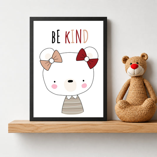 Cute Bear Wall Art | Be Kind Bear Kids Poster | Minimalist Nursery Room Decor