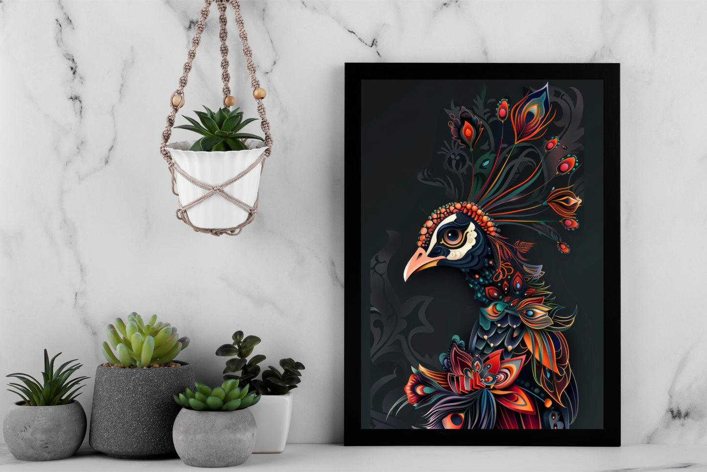 Mystic Majesty – Noir Peacock Wall Frame 🖤🦚