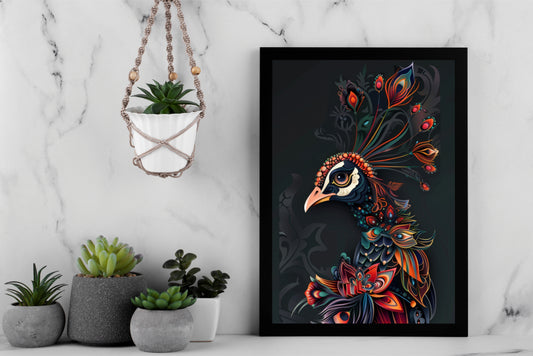 Mystic Majesty – Noir Peacock Wall Frame 🖤🦚