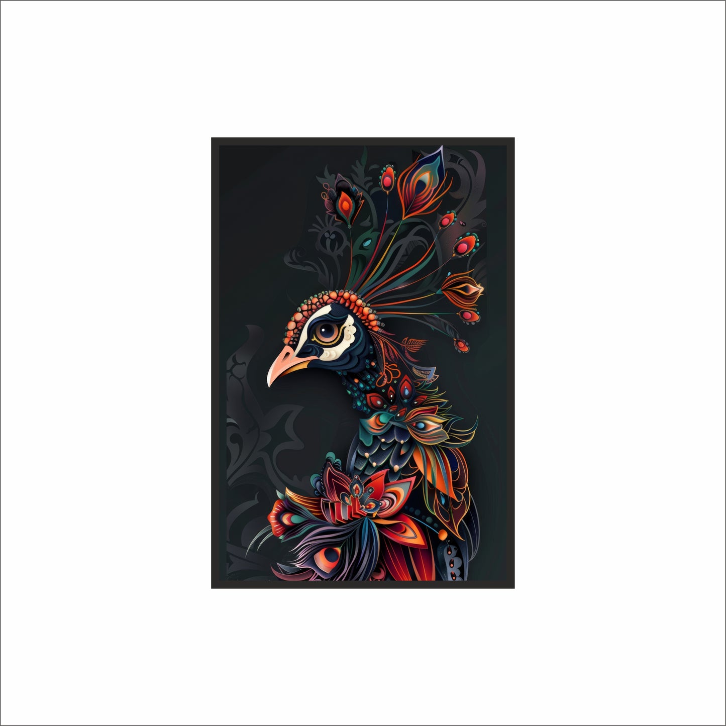 Mystic Majesty – Noir Peacock Wall Frame 🖤🦚
