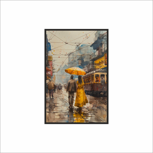 The Yellow Umbrella Wall Art Photo Frame – Timeless Love in Rain Wall Frame