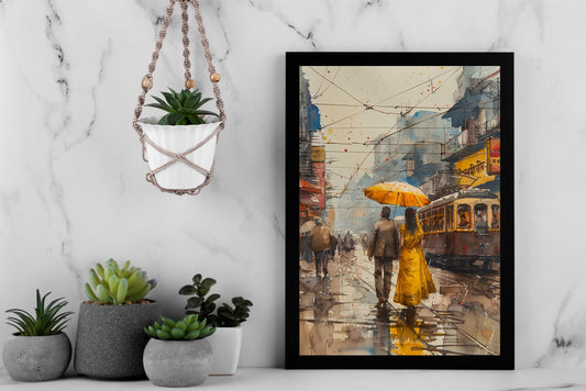 The Yellow Umbrella Wall Art Photo Frame – Timeless Love in Rain Wall Frame