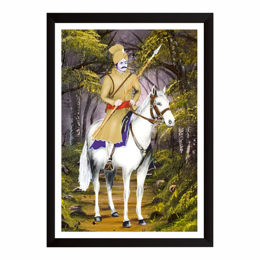 Sabal Singh Bawri Wall Art | Folk Deity Warrior Portrait | Rajasthan & Haryana Heritage | Spiritual Home Decor
