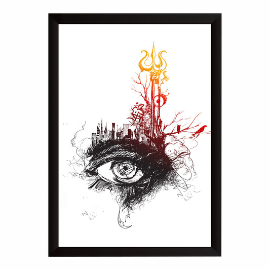 Third Eye Wall Art | Urban Shiva Trishul Sketch