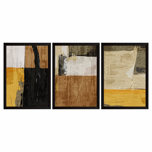 Modern Abstract Wall Art Set of 3 | Neutral Beige & Black Prints