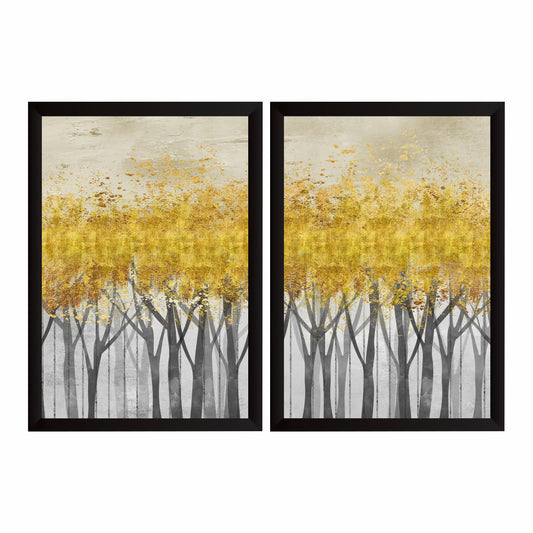 Abstract Golden Forest Wall Art Set of 2 | Modern Gray & Gold Tree Prints | Contemporary Nature Decor