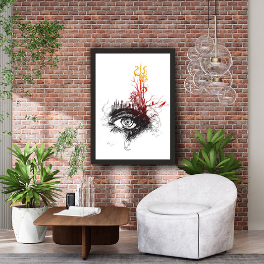 Third Eye Wall Art | Urban Shiva Trishul Sketch