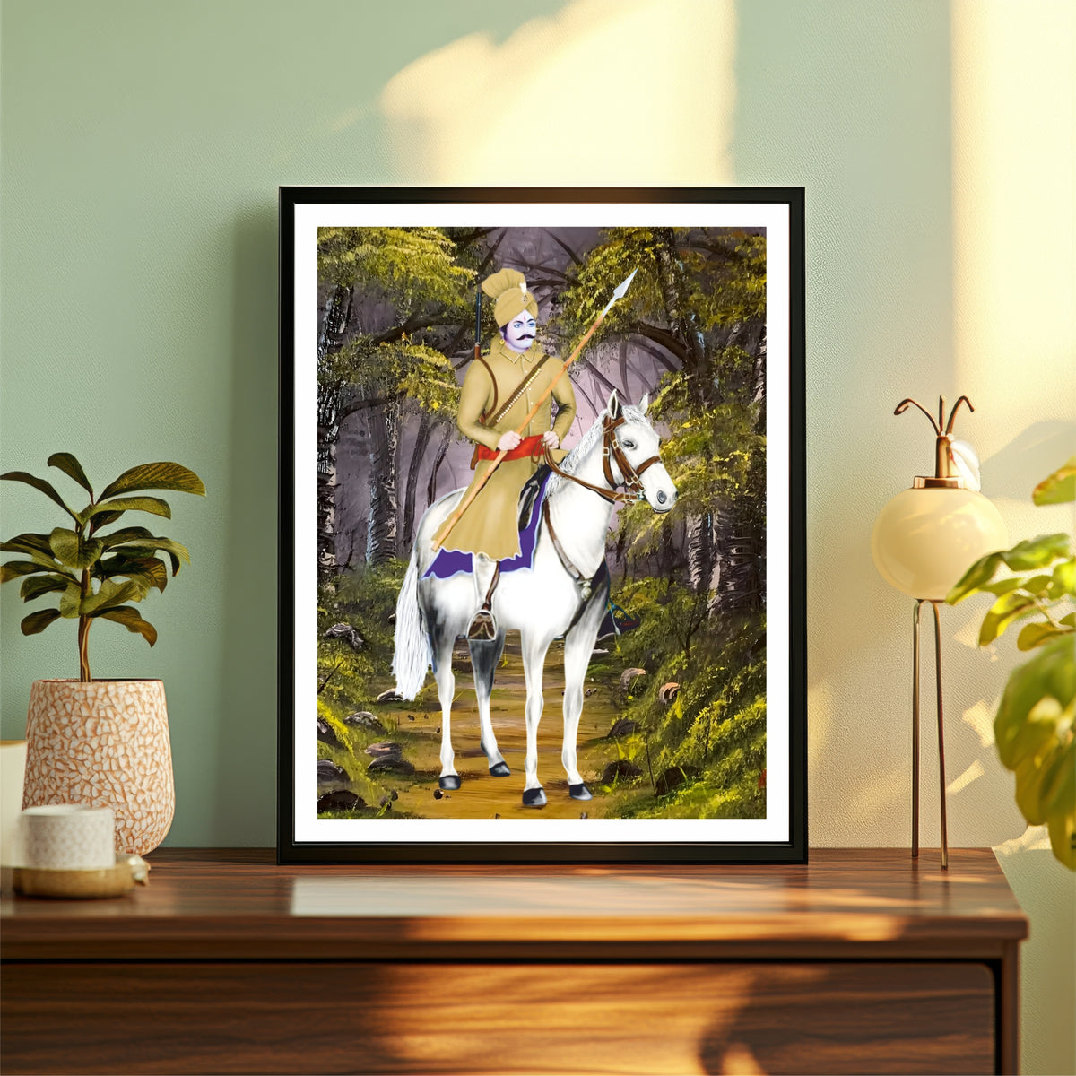 Sabal Singh Bawri Wall Art | Folk Deity Warrior Portrait | Rajasthan & Haryana Heritage | Spiritual Home Decor