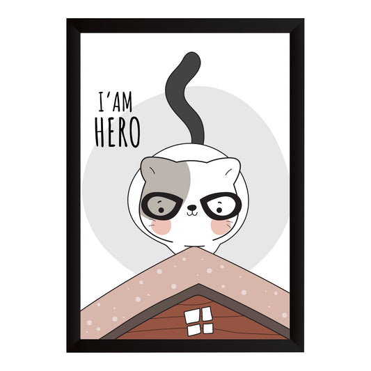 Cute Cat Wall Art | I’m Hero Cat Kids Poster | Minimalist Nursery Room Decor