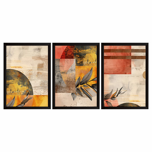 Luxury Botanical Abstract Wall Art Set of 3 | Modern Geometric Prints