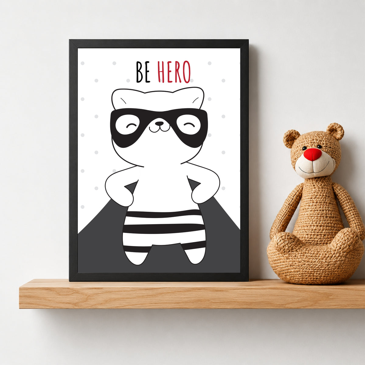 Cute Cat Wall Art | Be Hero Cat Kids Poster | Minimalist Nursery Room Decor