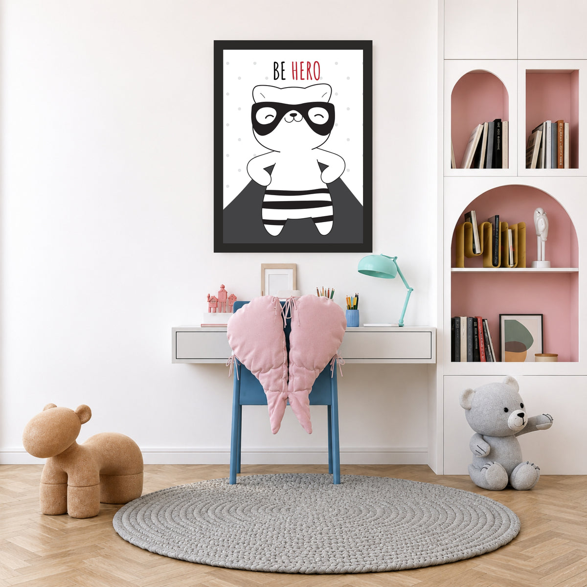 Cute Cat Wall Art | Be Hero Cat Kids Poster | Minimalist Nursery Room Decor