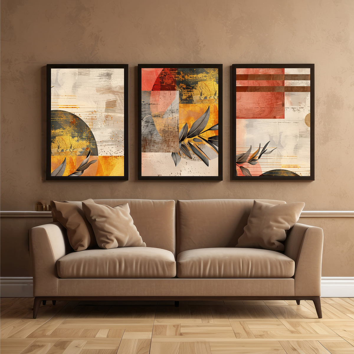 Luxury Botanical Abstract Wall Art Set of 3 | Modern Geometric Prints