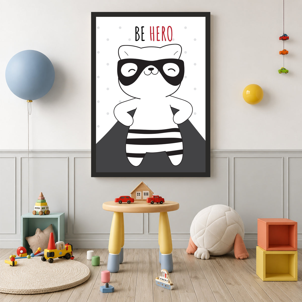 Cute Cat Wall Art | Be Hero Cat Kids Poster | Minimalist Nursery Room Decor