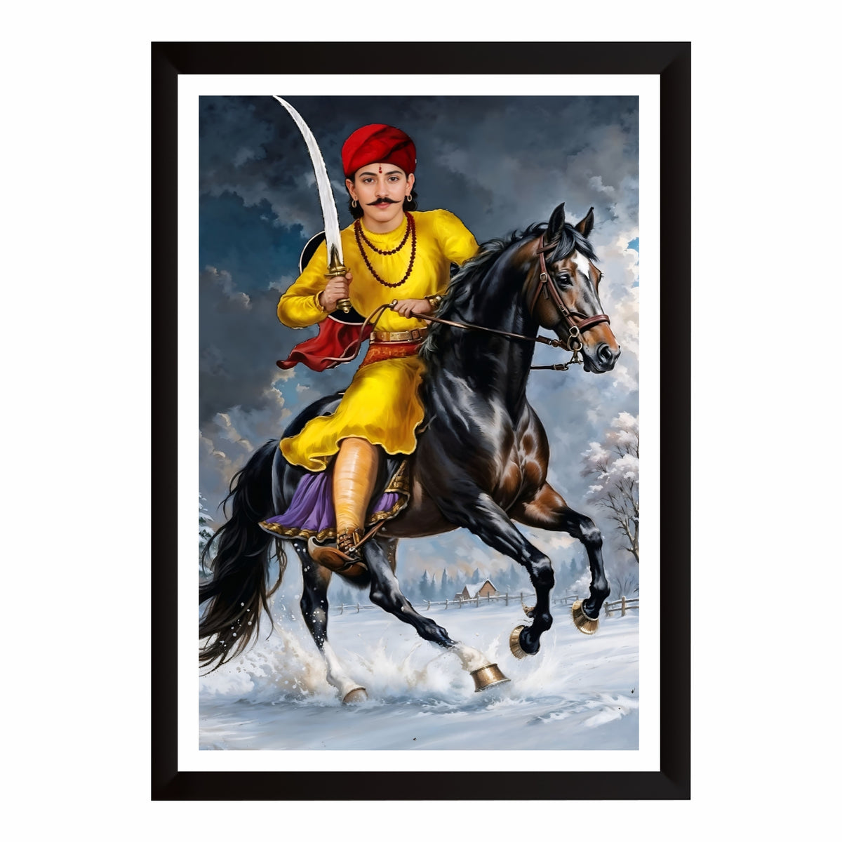 Diwan Nahar Singh Wall Art | Folk Hero Warrior on Horse | Traditional Indian Heritage Portrait | Home & Office Decor