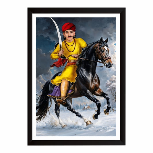 Diwan Nahar Singh Wall Art | Folk Hero Warrior on Horse | Traditional Indian Heritage Portrait | Home & Office Decor