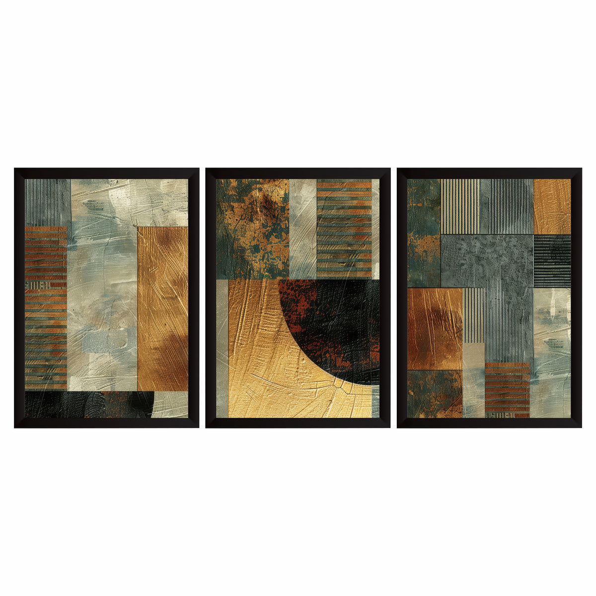 Modern Abstract Wall Art Set of 3 | Textured Geometric Prints