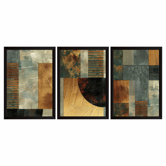 Modern Abstract Wall Art Set of 3 | Textured Geometric Prints