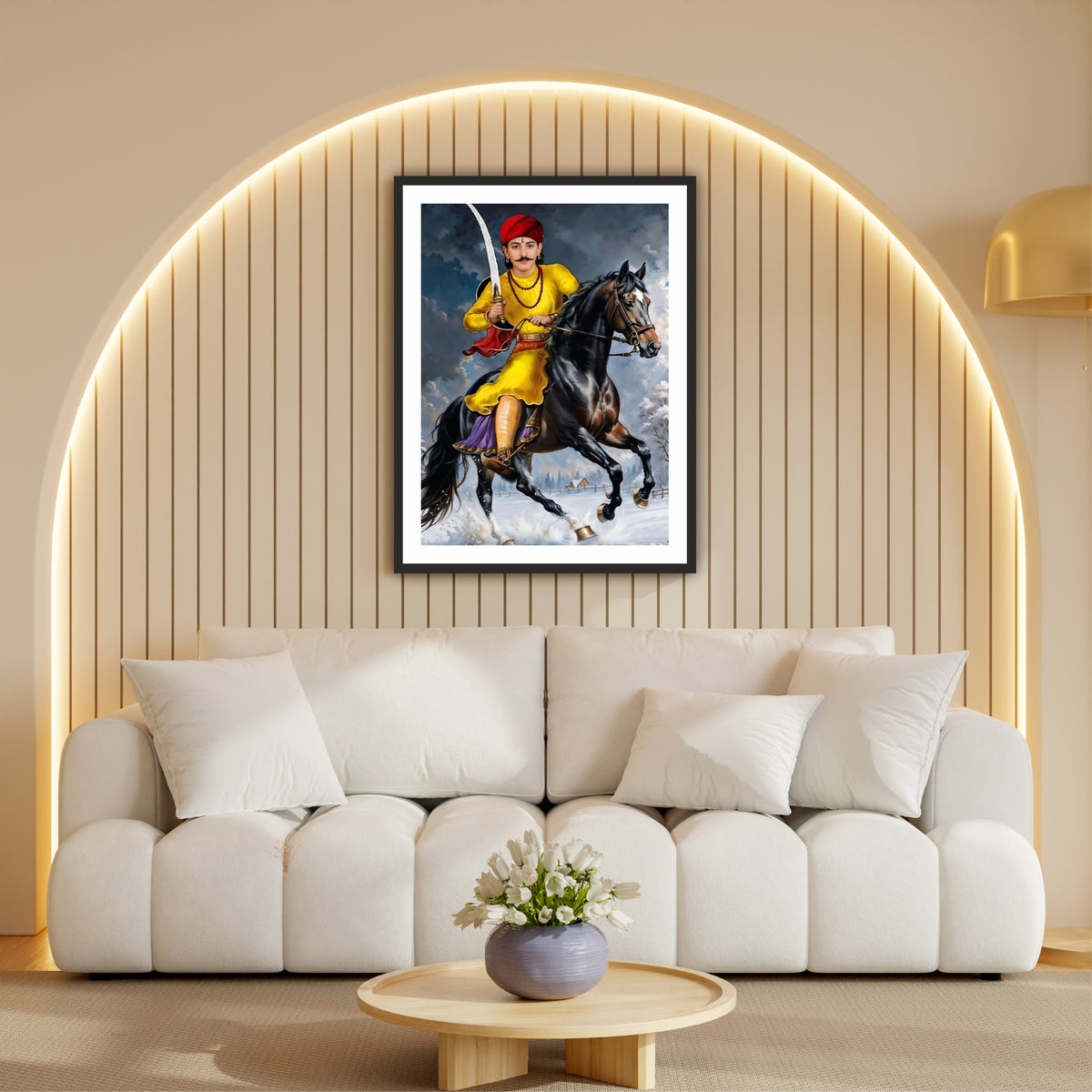 Diwan Nahar Singh Wall Art | Folk Hero Warrior on Horse | Traditional Indian Heritage Portrait | Home & Office Decor