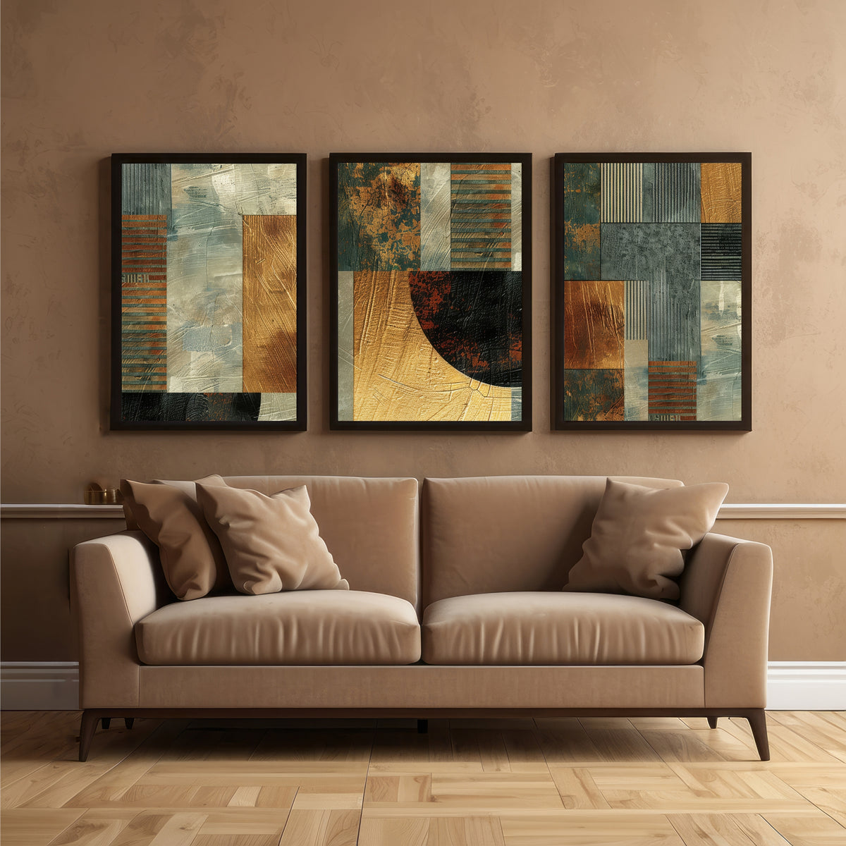 Modern Abstract Wall Art Set of 3 | Textured Geometric Prints