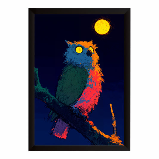 Colorful Owl Wall Art | Midnight Moon Bird Artwork