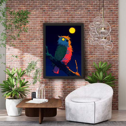 Colorful Owl Wall Art | Midnight Moon Bird Artwork