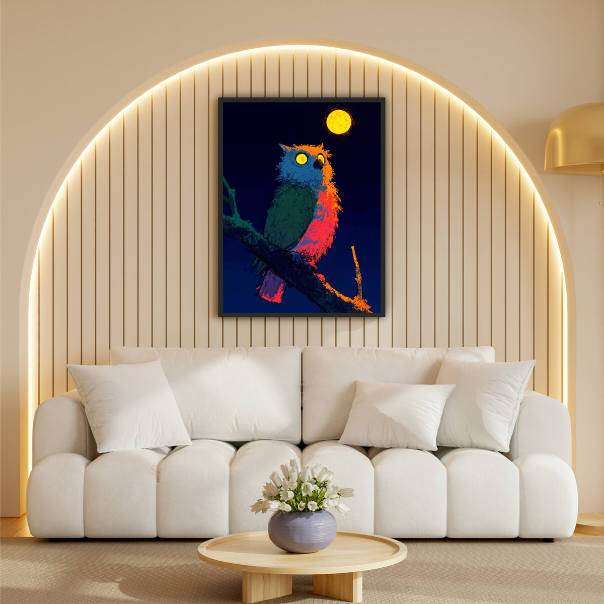 Colorful Owl Wall Art | Midnight Moon Bird Artwork