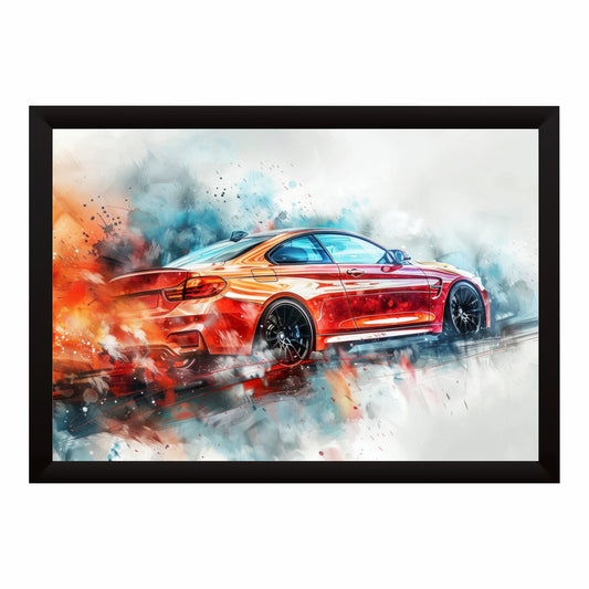 Luxury Sports Car Wall Art | Red BMW-Inspired Automotive Art Poster