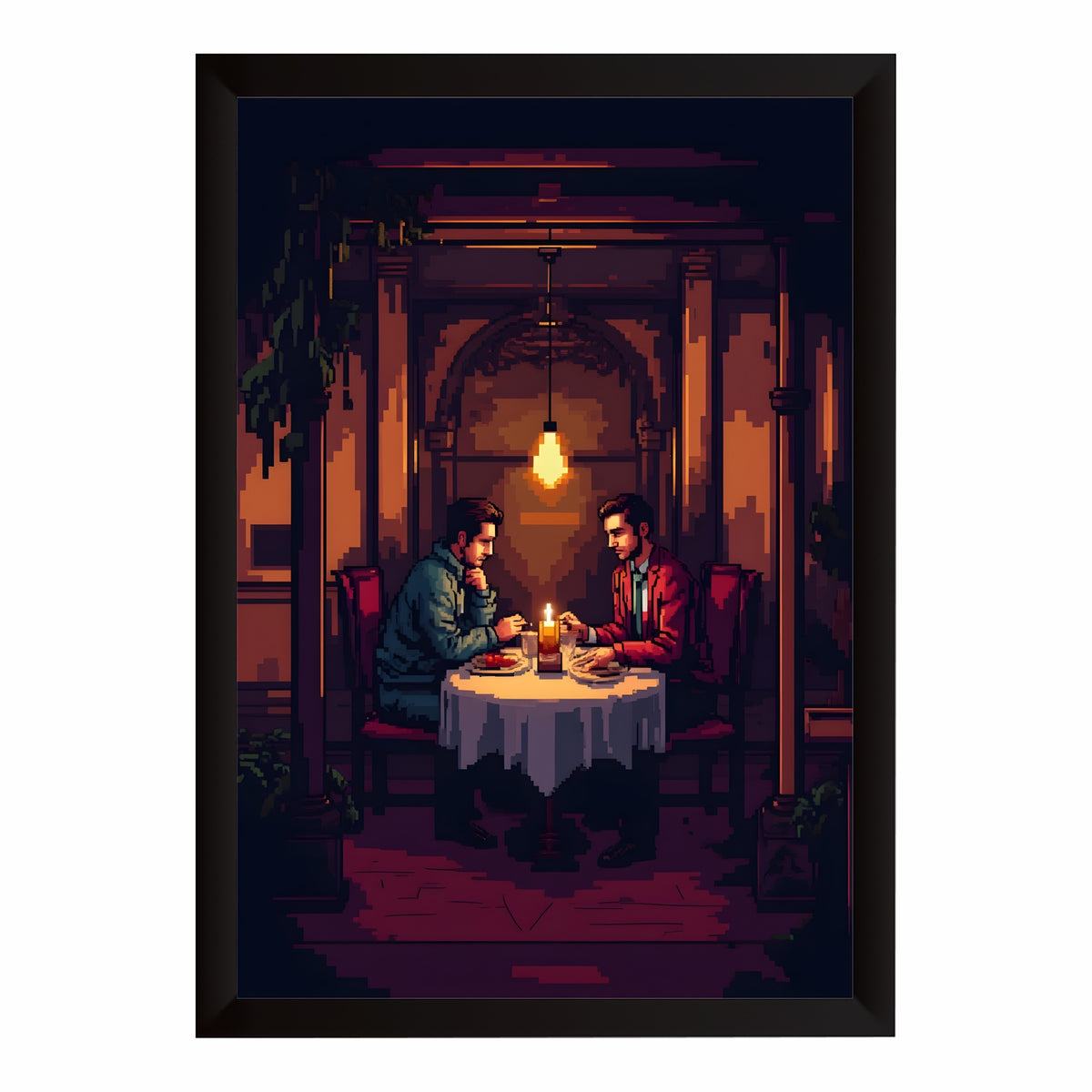 Romantic Dinner Wall Art | Framed Couple Artwork | Cozy Restaurant & Home Décor