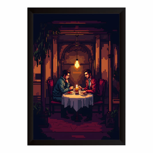 Romantic Dinner Wall Art | Framed Couple Artwork | Cozy Restaurant & Home Décor