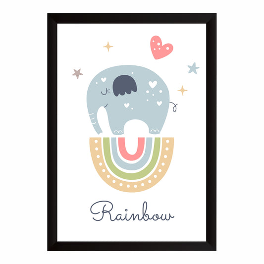 Cute Elephant Rainbow Wall Art | Minimalist Nursery Animal Print