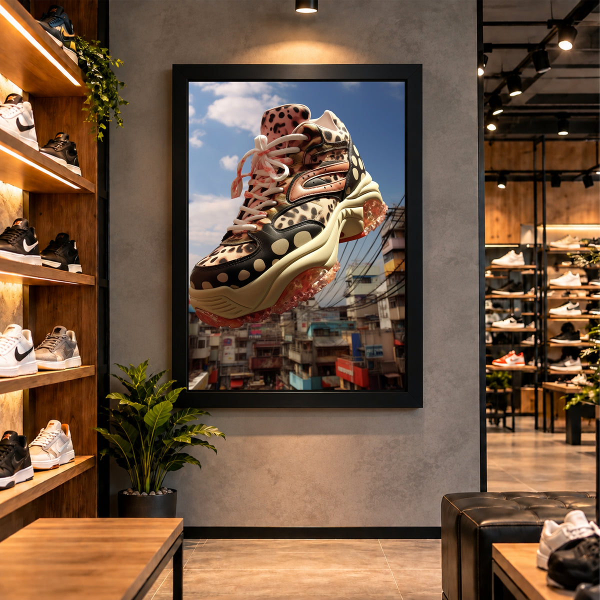 Leopard Print Sneaker Wall Art | Stylish Animal Print Shoe Artwork | Fashion Footwear Photography | Modern Urban Wall Decor