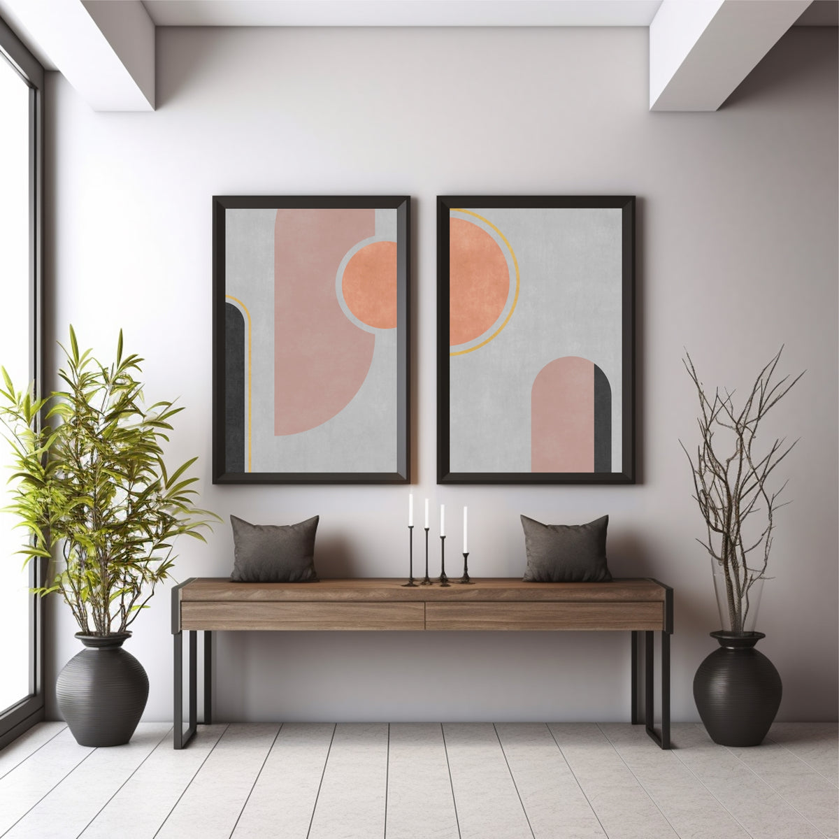Minimalist Abstract Wall Art | Blush Pink & Terracotta Geometric Decor