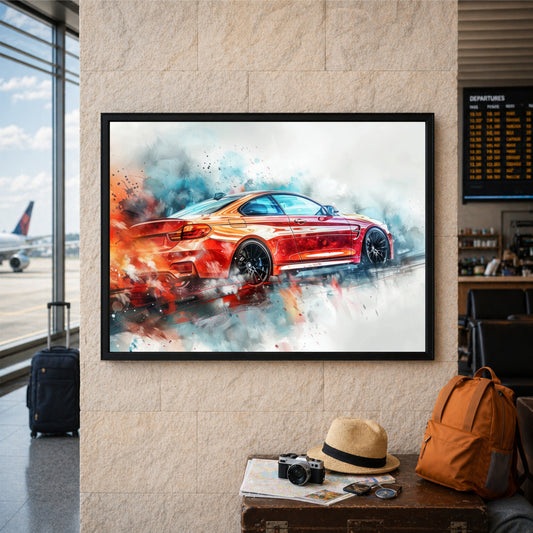 Luxury Sports Car Wall Art | Red BMW-Inspired Automotive Art Poster