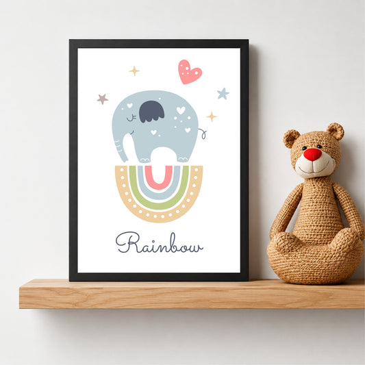 Cute Elephant Rainbow Wall Art | Minimalist Nursery Animal Print