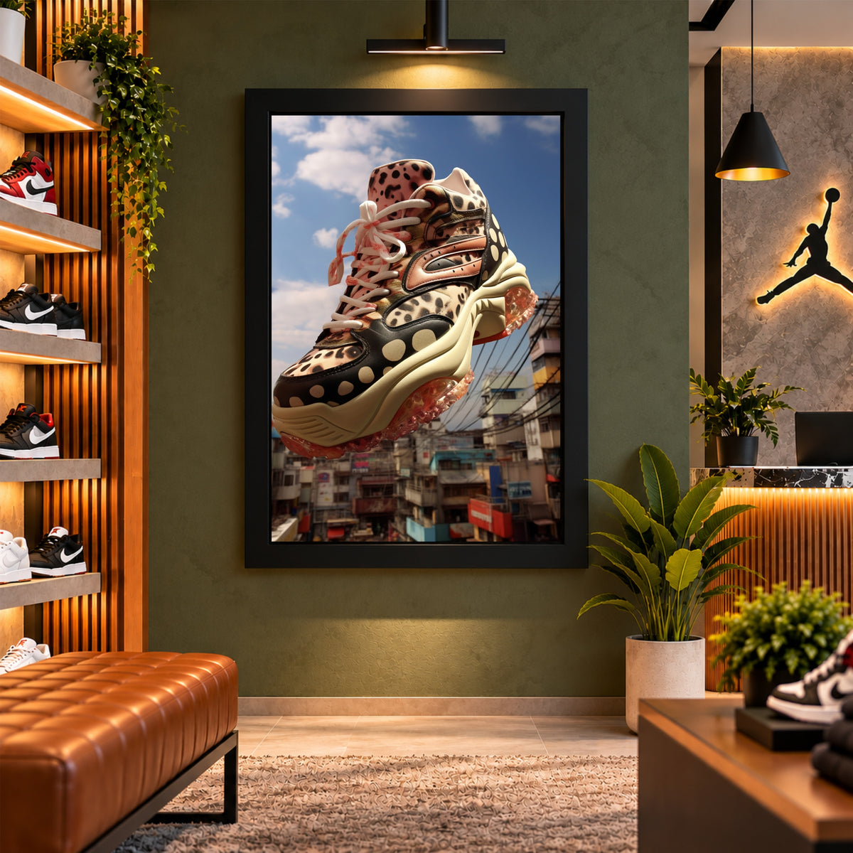 Leopard Print Sneaker Wall Art | Stylish Animal Print Shoe Artwork | Fashion Footwear Photography | Modern Urban Wall Decor