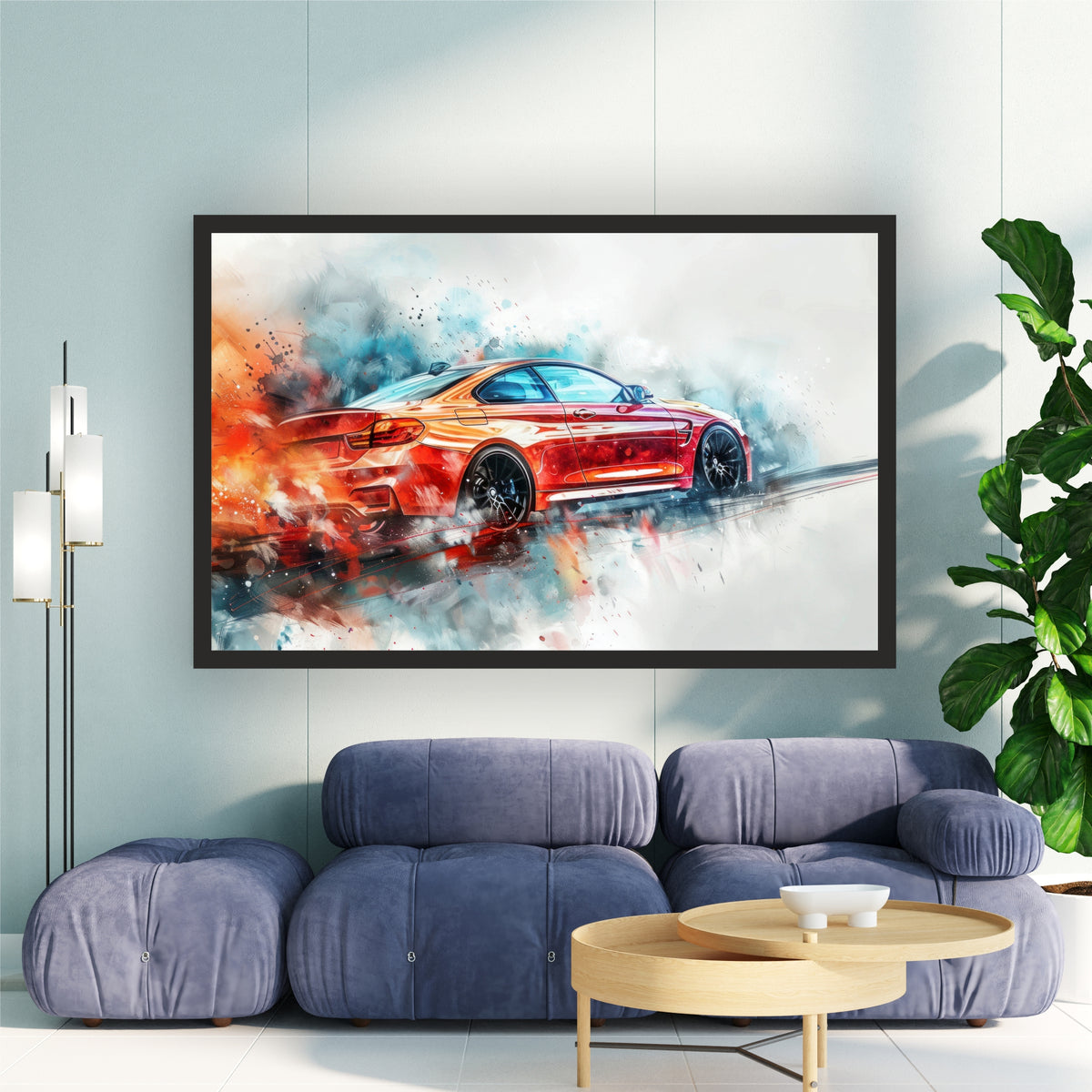 Luxury Sports Car Wall Art | Red BMW-Inspired Automotive Art Poster