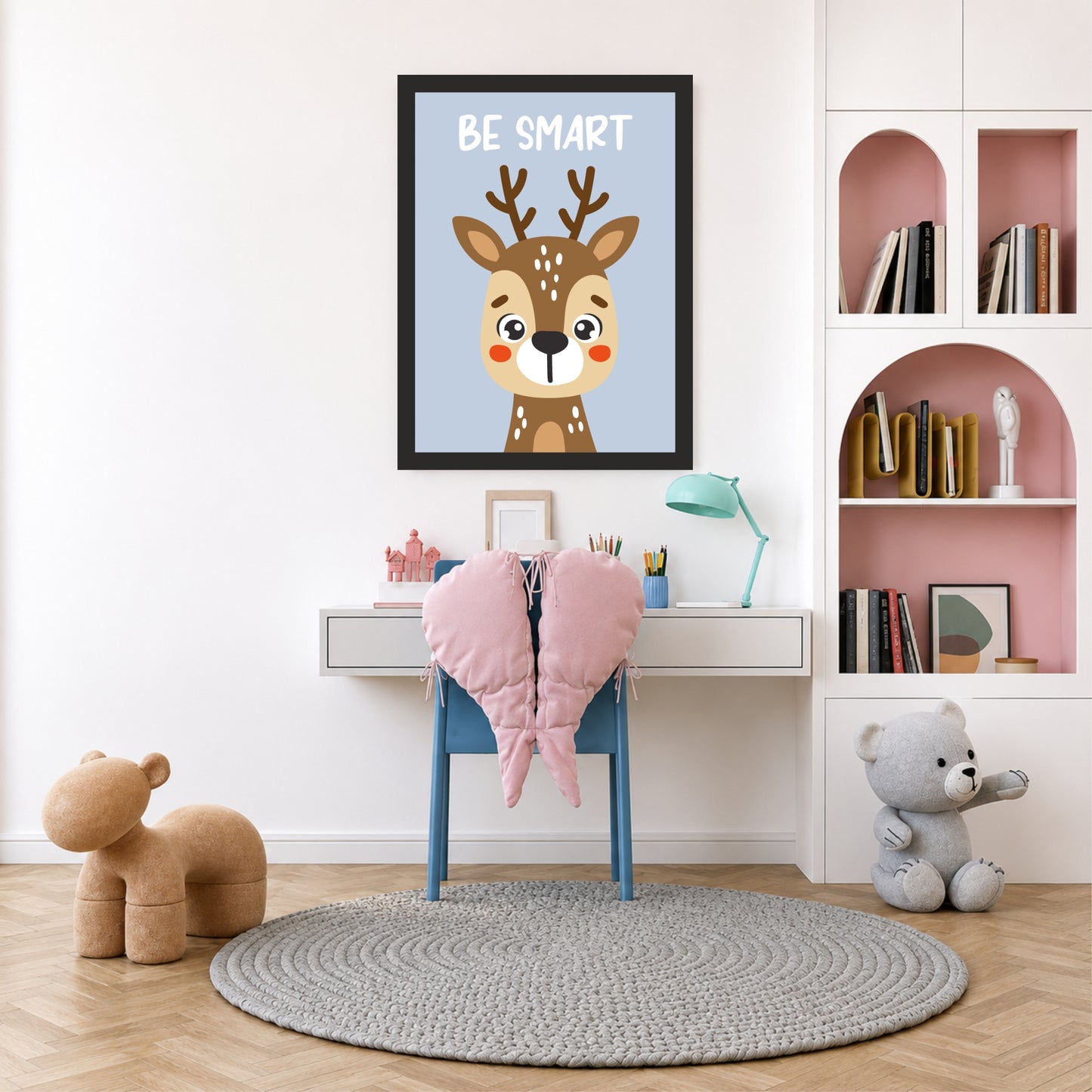 Be Smart Deer Nursery Wall Art | Cute Animal Kids Room Poster