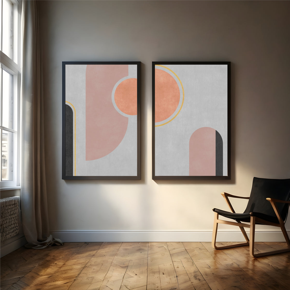 Minimalist Abstract Wall Art | Blush Pink & Terracotta Geometric Decor