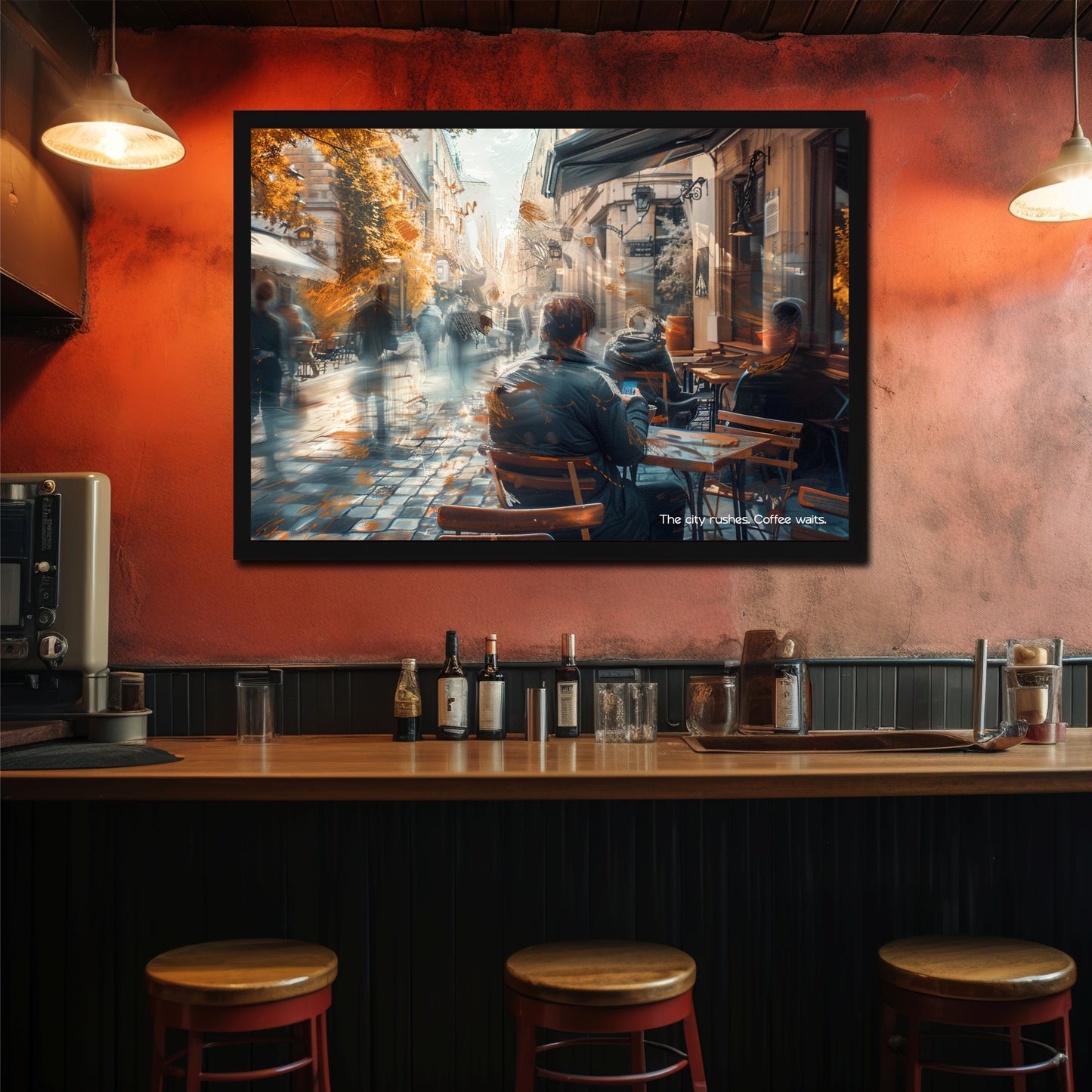 Coffee Waits Wall Art | Urban Café Canvas Print | Modern Coffee Shop Decor