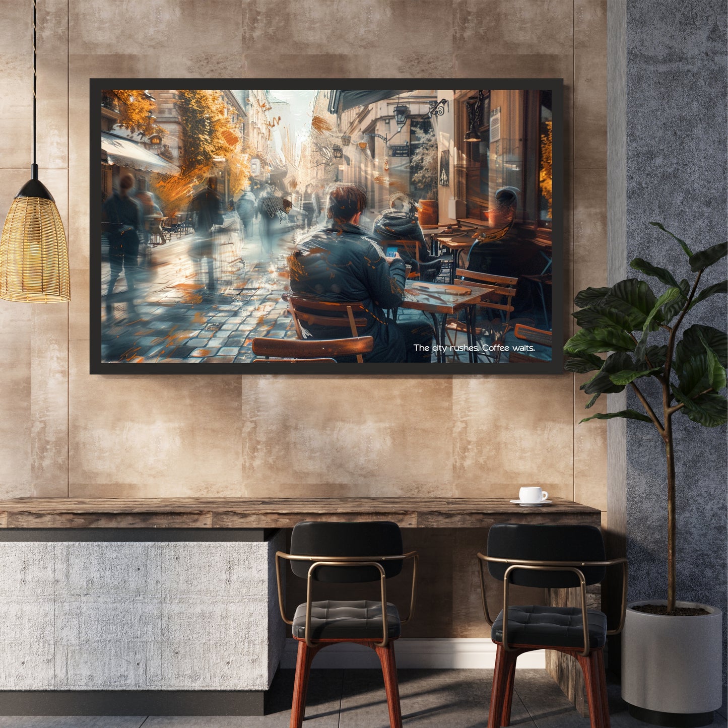 Coffee Waits Wall Art | Urban Café Canvas Print | Modern Coffee Shop Decor