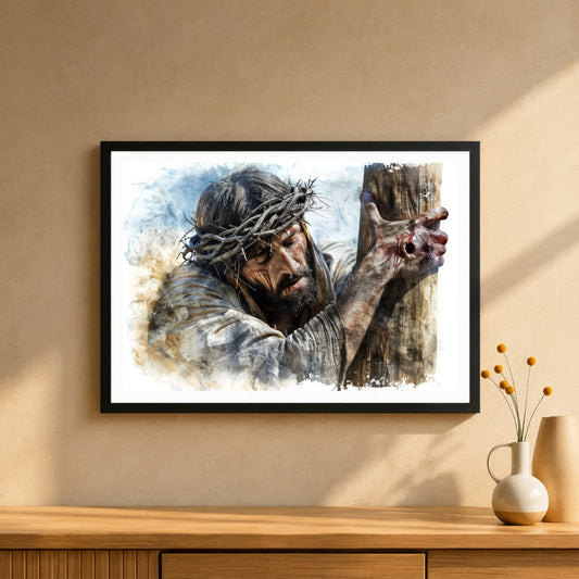 Jesus Carrying the Cross Wall Art | Passion of Christ Christian Canvas Print | Crown of Thorns Religious Artwork | Holy Week & Easter Home Decor