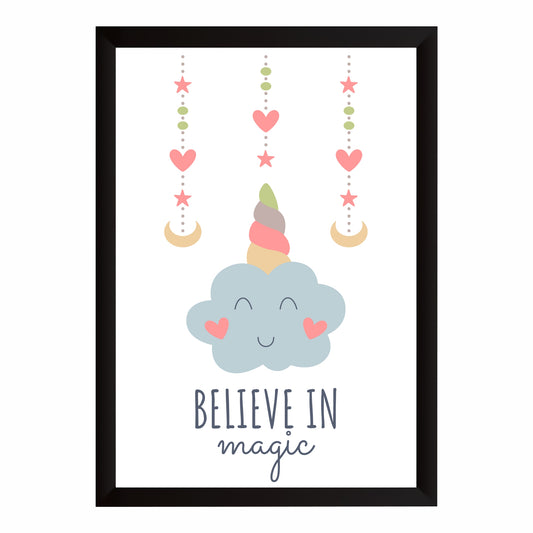 Cute Unicorn Wall Art | Believe in Magic Kids Poster | Magical Nursery Room Decor