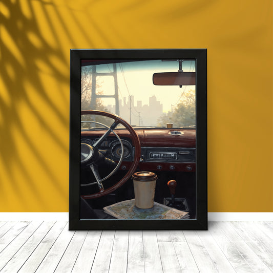 “City Drive Nostalgia” Wall Art Photo Frame – Retro Road Trip Vibes