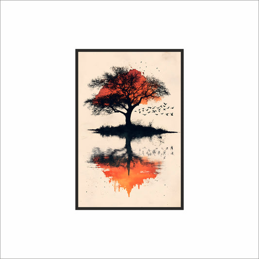 Flame of Stillness – The Lone Tree Art Print 🍁🔥
