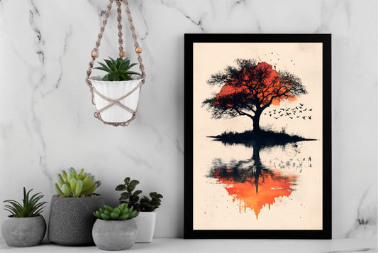 Flame of Stillness – The Lone Tree Art Print 🍁🔥